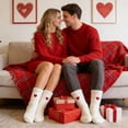 thumbnail image 2 of Valentines Day Cute Fleece Socks, White Puffy Mid-Calf Warm Cozy Floor Socks for Fall and Winter, Soft Thick Plush Socks, 2 of 6