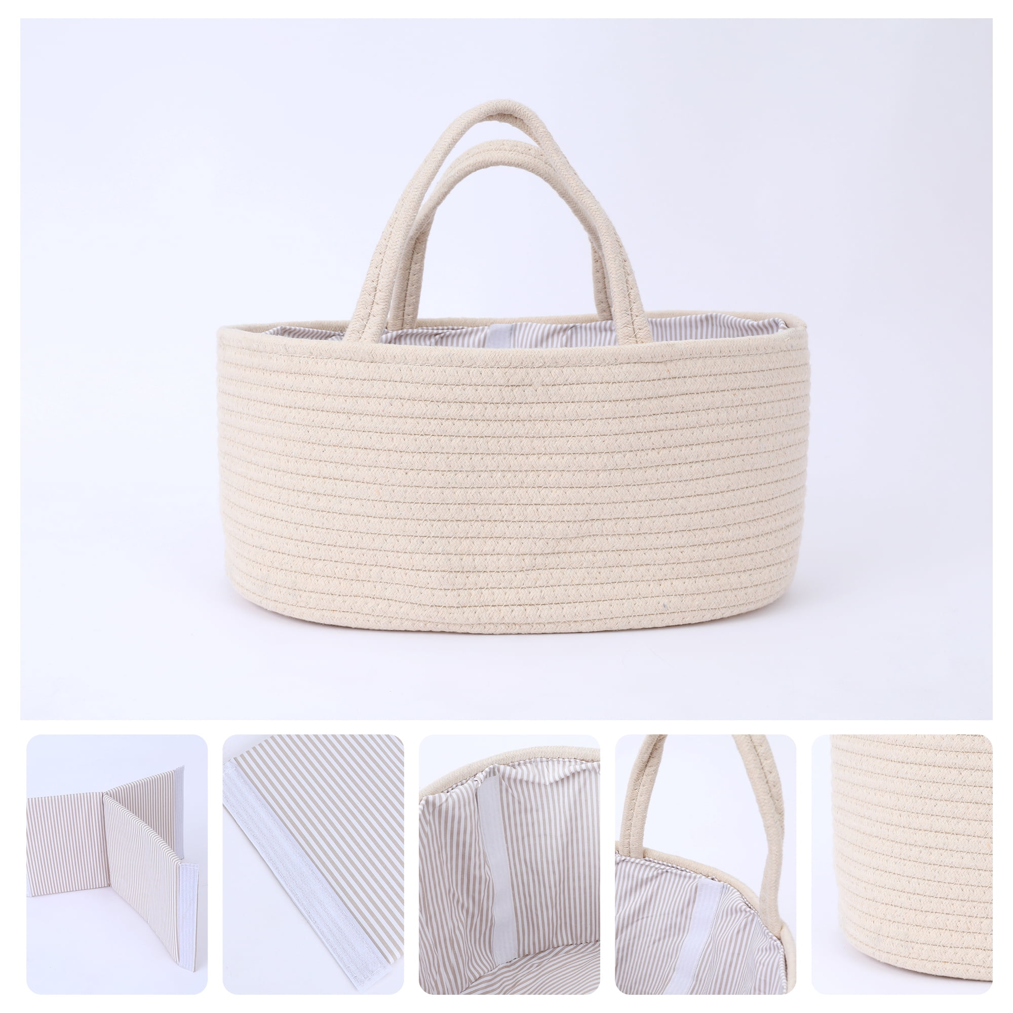 Unique Bargains 1 Pack Woven Storage Basket Bin with Divider and Handle Beige L