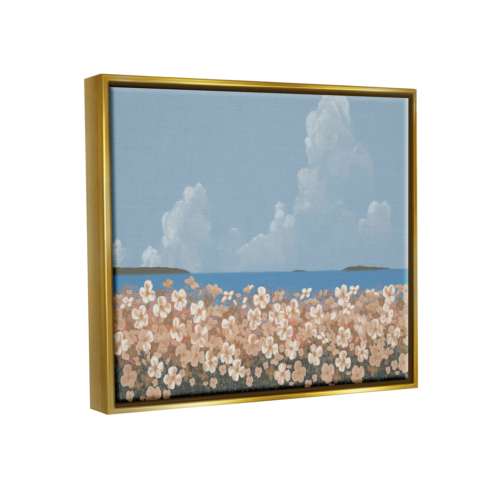 Stupell Industries Coastal Flower Meadow Botanical & Floral Painting Gold Floater Framed Art Print Wall Art, 21 x 17
