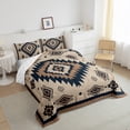 thumbnail image 3 of Feelyou Boho Aztec Triangle Bedding Comforter Set for Men, Brown Blue Hippie Abstract Twin Comforter Sets, Vintage Farmhouse Reversible Bedding Set, Lightweight Room Decor, 2-Piece, 3 of 8