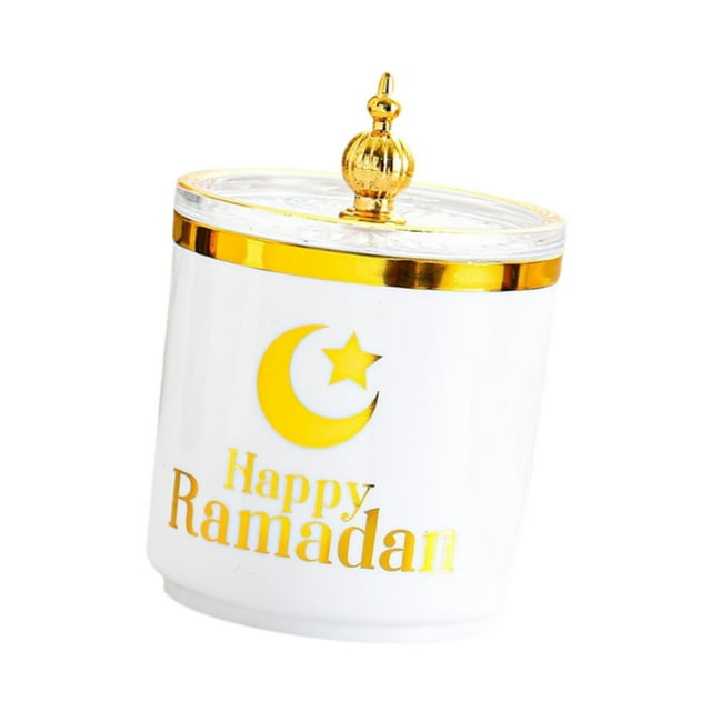 Lipstore Bocal à Bonbons du Ramadan Décoration Bocal de Comptoir Réutilisable Organisateur de Bonbons Bocal de Service Blanc