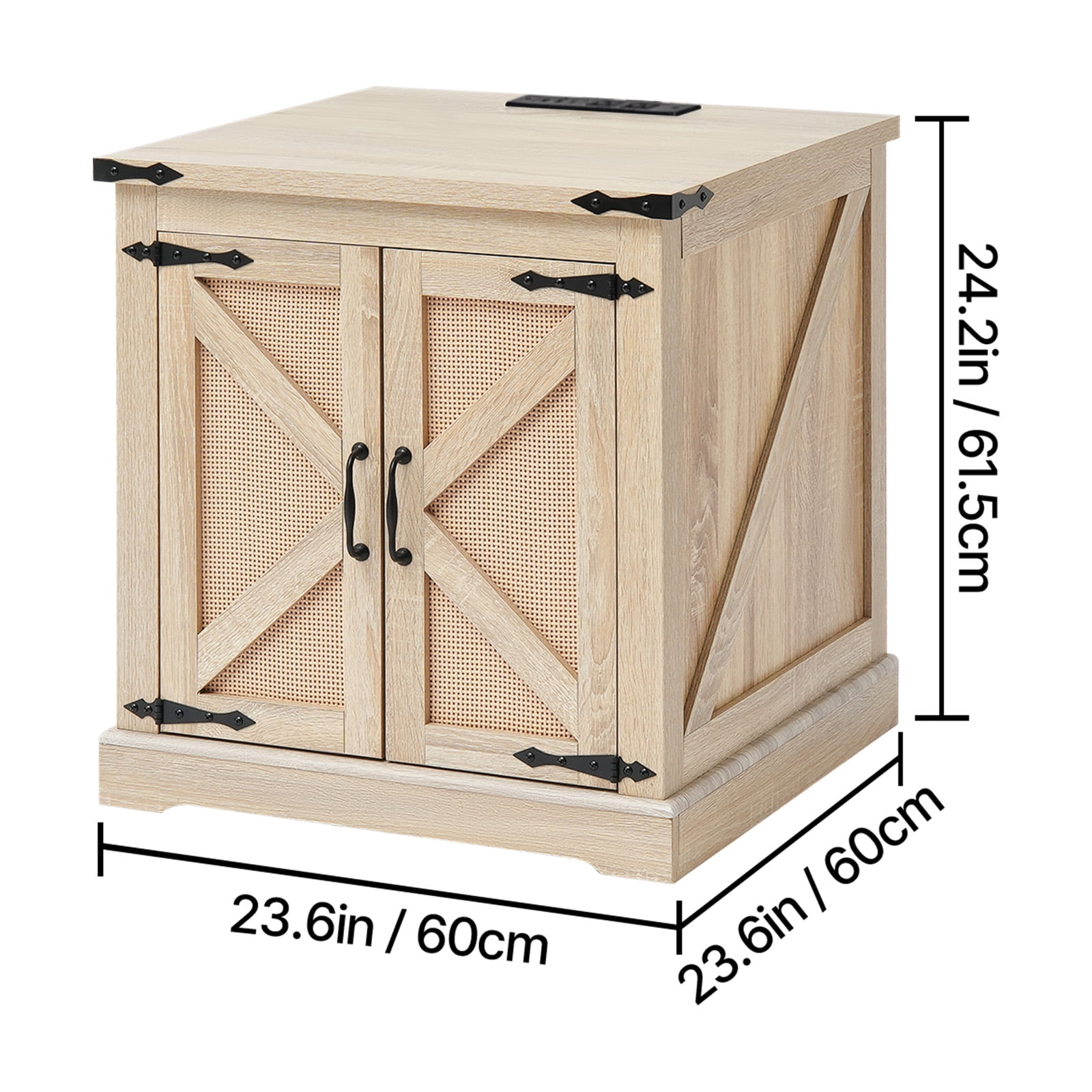 KFFKFF Countryside Side Table, Rectangular Synthetic Rattan Woven Timber Tea Table, 24-Inch Contemporary Bohemian Design Storage Tea Table with Vintage Metal Fastenings, Suitable for Lounge