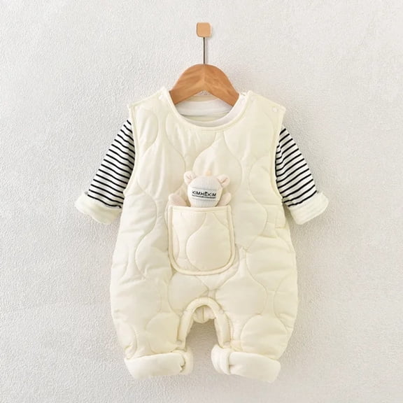 Autumn Winter Baby Boy Girl Rompers Newborn Plush Thick Cotton Set Warm Striped Top Jumpsuit with Doll 2pcs Casual Baby Clothes