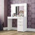 Polifurniture Harper Modern Bedroom Vanity Table with Lighted Mirror, White Finish
