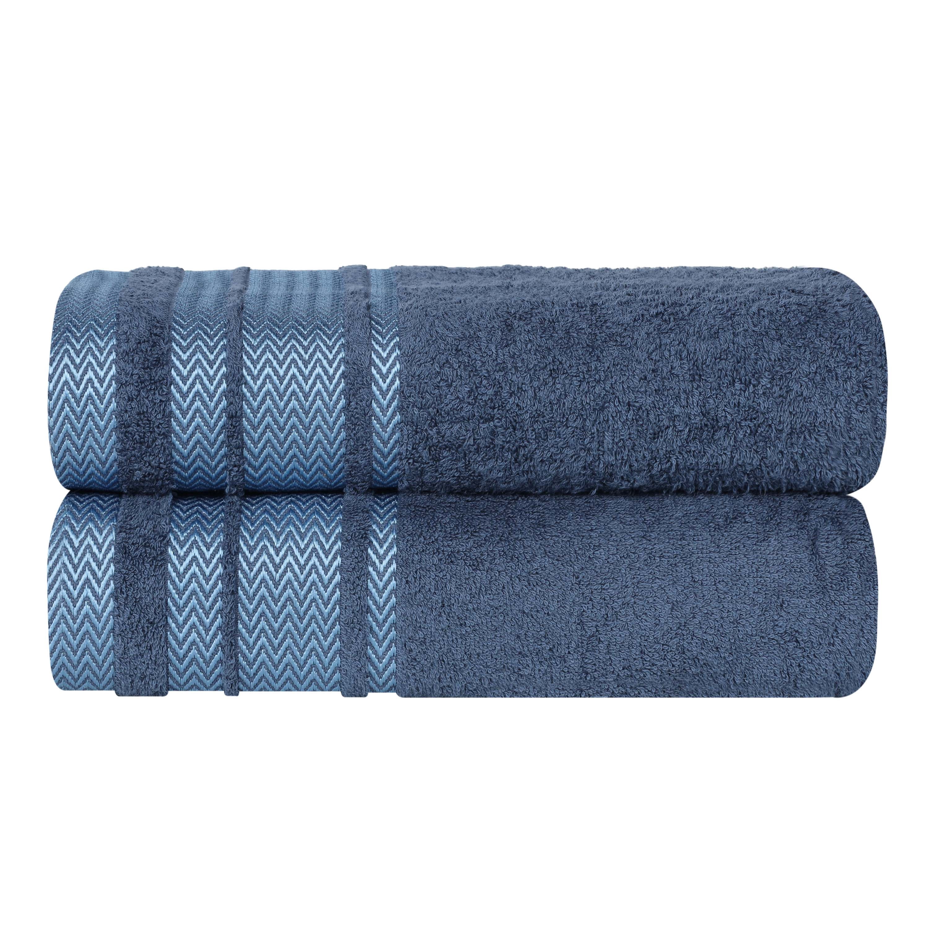 Superior Hays 2 Piece Cotton Plush Bath Towel , Ultra Soft Absobent Towels, Navy Blue