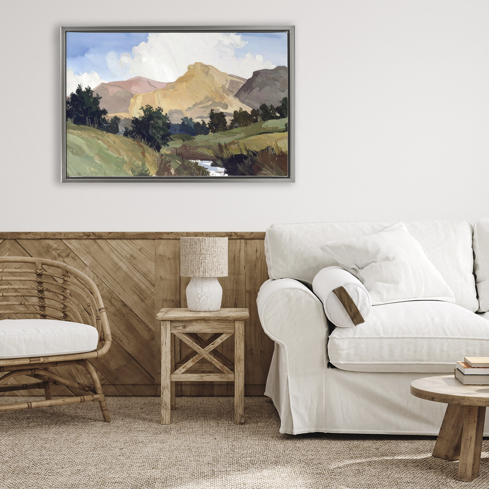 Stupell Industries River Mountain Divide Gray Framed Floater Canvas Wall Art, design by Alonza Saunders