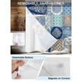 thumbnail image 5 of No Hook Shower Curtain with Snap-in Liner, Bohemia Floral Waterproof Fabric Bathroom Curtains, Retro Mediterranean Texture Patchwork Blue Bath Curtains & Mesh Top Window 60"x72", 5 of 9