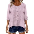 thumbnail image 5 of Holzkary 3/4 Sleeve Shirts for Women Soft Comfy Blouse Relaxed Fit Basic Tee Crew Neck Blouses Elbow Sleeve Going Out Tops Boho Shirts Retro Embroidered Boho Tops Summer Gauze Shirts Mexican Shirts, 5 of 7