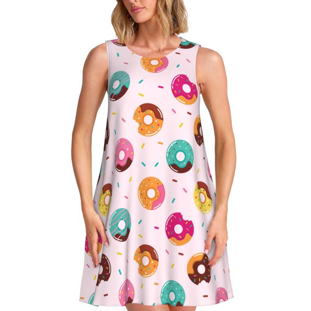 Disketp Colorful Donuts para Vestido sin Mangas para Mujeres, Vestidos de Verano para Mujeres, Casual y Holgado para la Playa