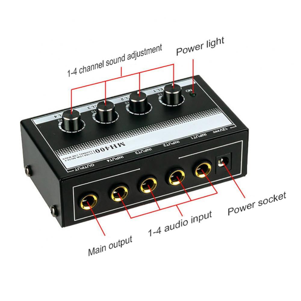 Buy Line Mixer 4 Channel, Donner Low-Noise Mini Audio Mixer DC 12V with AC  adapter & Stereo/Mono Adjustment, As Microphones, Guitars, Keyboards or  Stage Sub Mixer, Ideal for Small Clubs or Bars