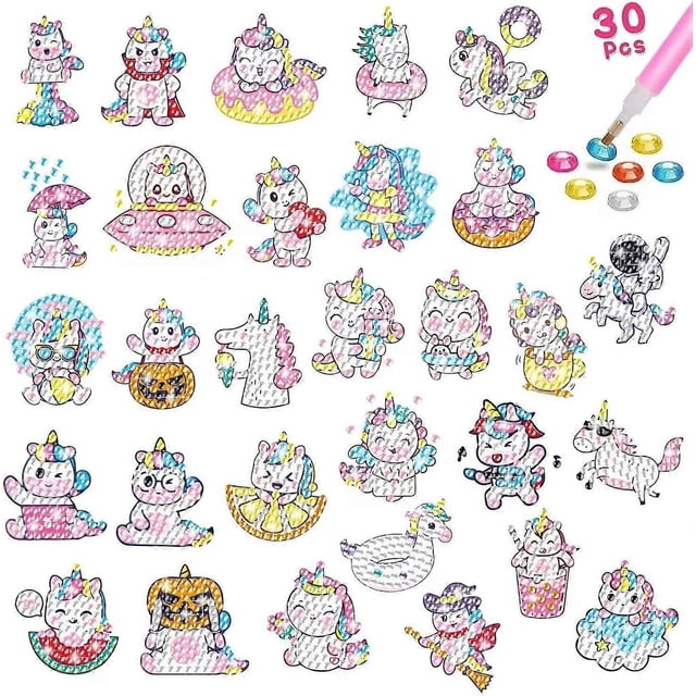 Diamond Painting Kit for Kids, 30 Pieces DIY Diamond Painting Animals Sticker, Mosaic Kit for Kids 6D Diamond Stickers Kits