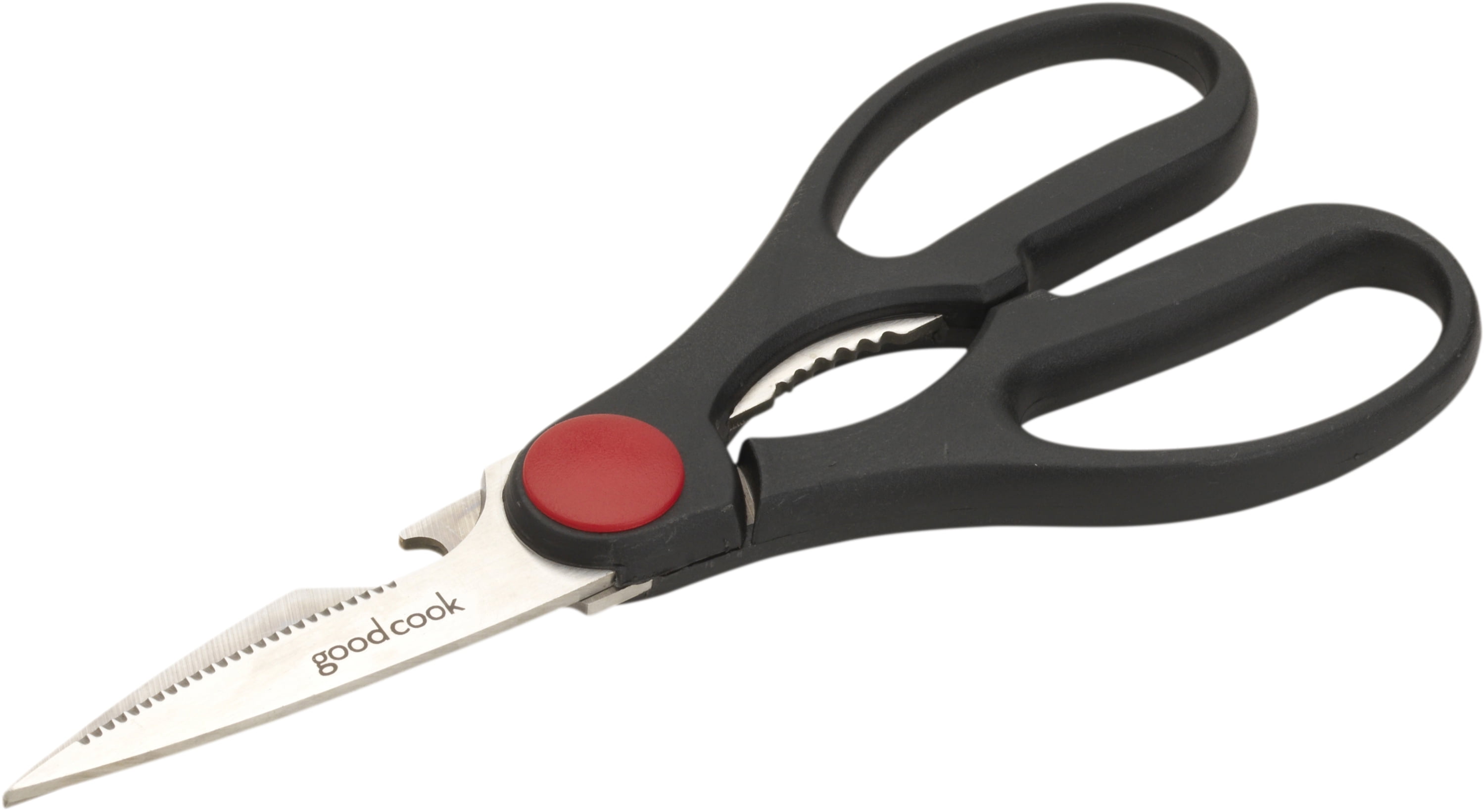 GoodCook Stainless Steel Kitchen Scissors with Built-In Bottle and Cap Opener, Black/Silver