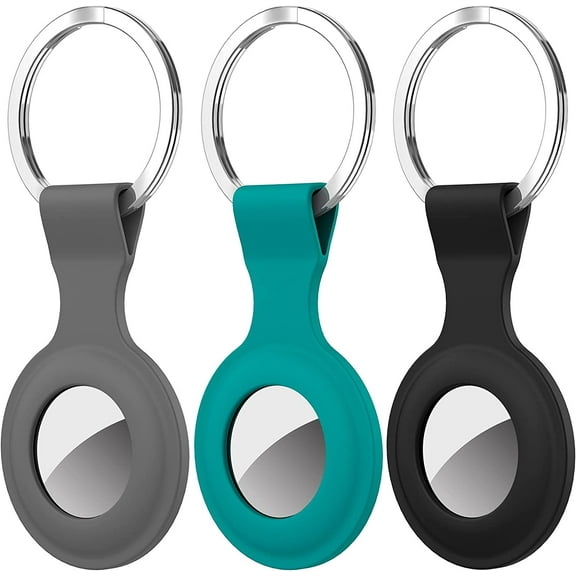 Suoman 3 Pack Silicone Case Keyring, Tracker Cover for Apple AirTag, Case Cover Locator Keychain for Apple AirTag Case Key Ring, for Airtag Accessories -Black Green Grey