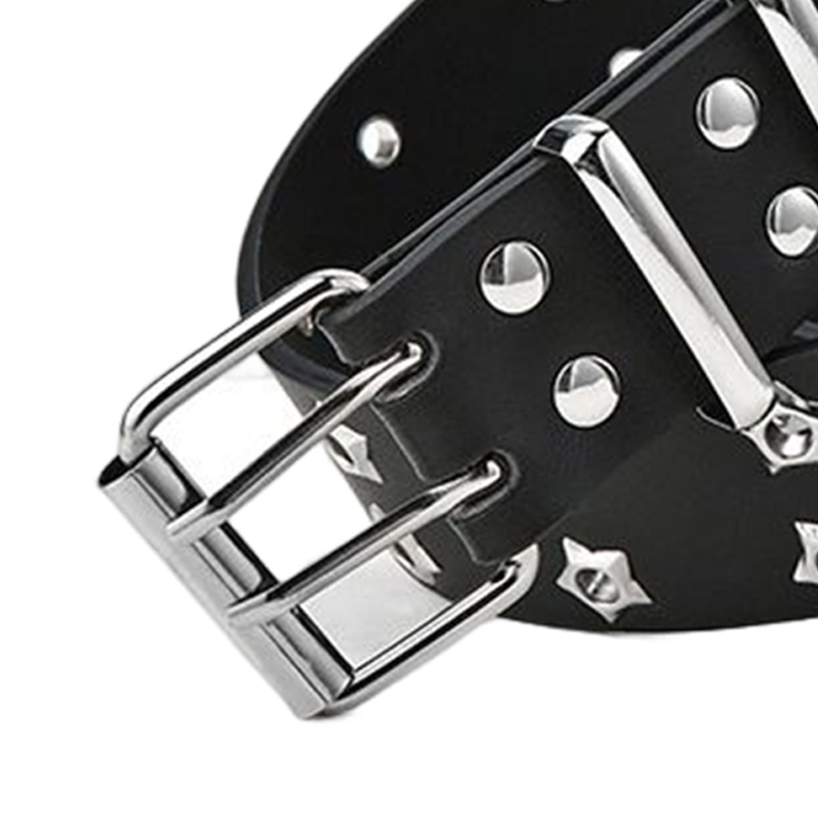 INOGIH Double-Grommet-Belt Leather Punk-Waist-Belt with Chain for Women Jeans Dresses