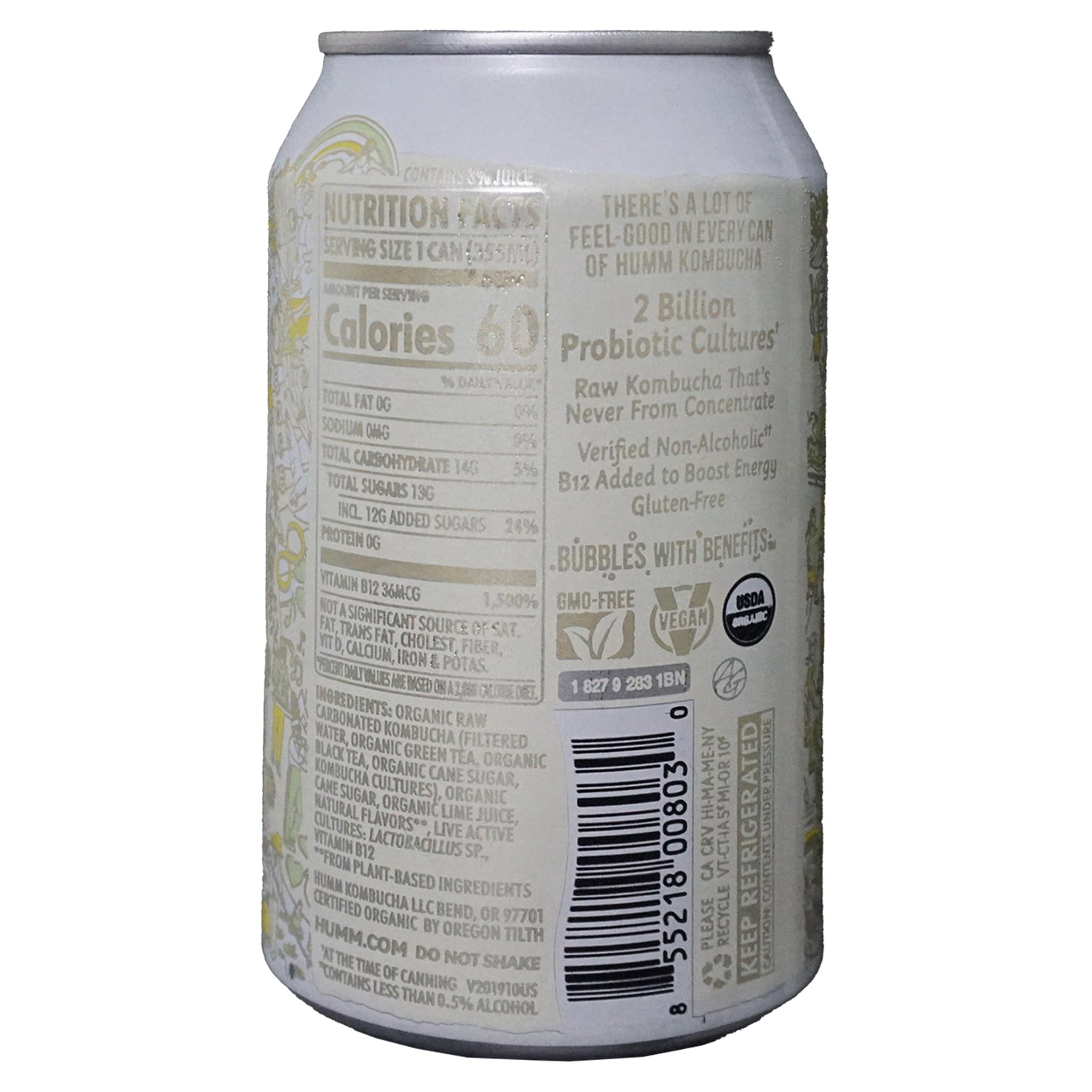 Humm Kombucha Tea, Coconut Lime, Probiotic, Organic, 12oz Can