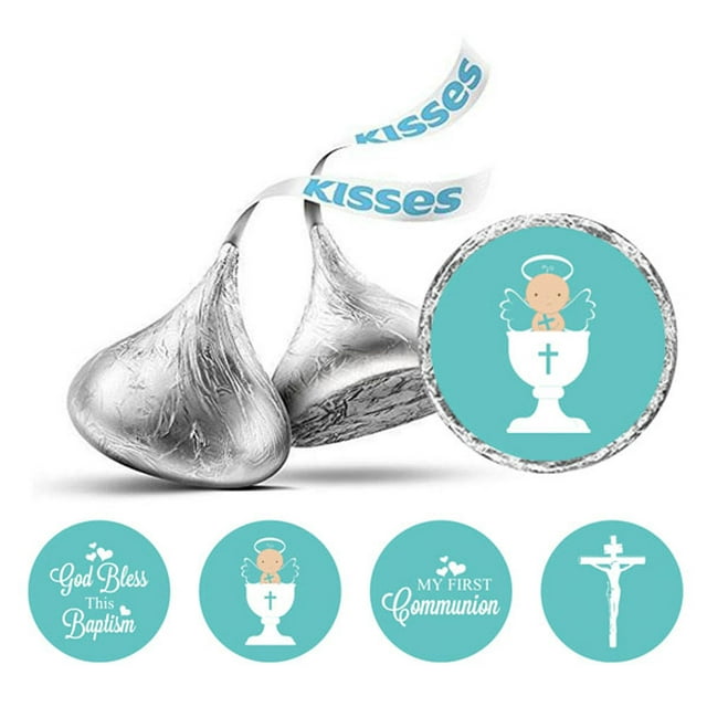 Darling Souvenir DIY Sacrament Baptism Theme Stickers chocolate Candy Labels 190 Pcs-Light Blue