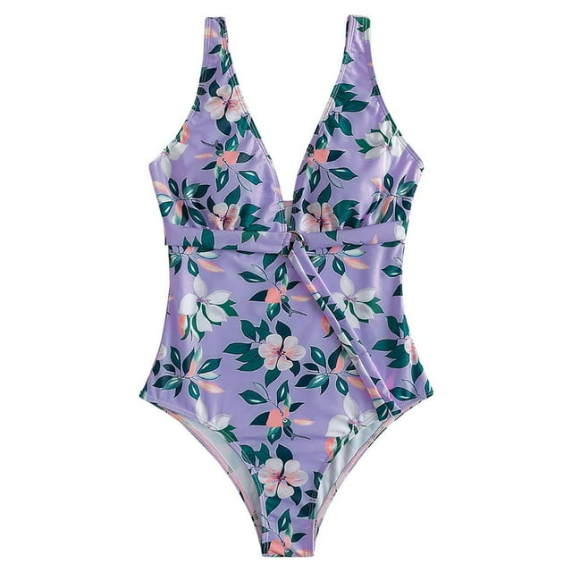 Womens One Piece Swimsuits Floral Print Tummy Control Bathing Suits Monokinis Swimwear