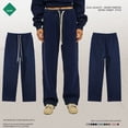 thumbnail image 3 of Pantalones deportivos holgados informales de color liso con forro polar recto grueso de 350 g para otoño e invierno para hombre, 3 of 4