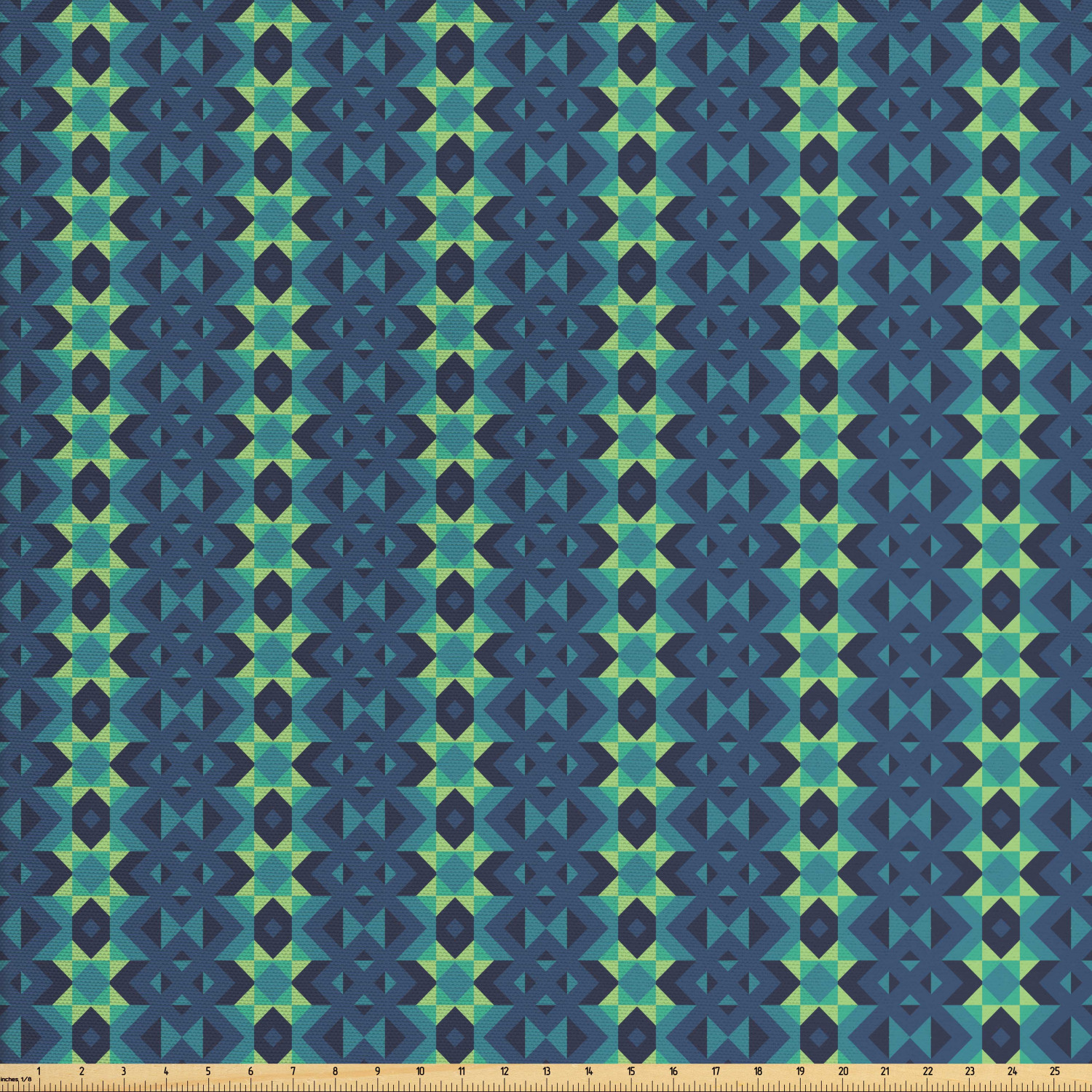 Blue and Green Fabric by The Yard, Symmetric Geometric Vertical Borders