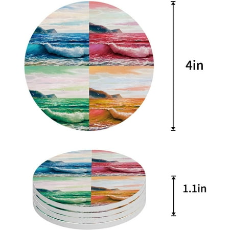 

FMSHPON Hand Drawn Sea Waves Summer Beach Oil Painting Art Set of 4 Round Coaster for Drinks Absorbent Ceramic Stone Coasters Cup Mat with Cork Base for Home Kitchen Room Coffee Table Bar Decor