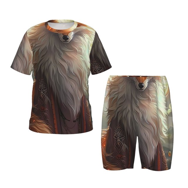 Balery Mystic Fox With Halo Conjunto de Pijama Infantil de Manga Corta con Estampado – Ropa de Dormir de Algodón Suave-X-Large