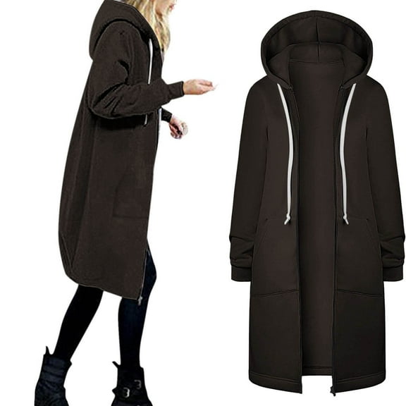 LYXSSBYX Hooded Sweatshirt Zipper Womens Fashion Woman Long Sleeve Open Front Loose Outerwear Solid Zipper Coat Tops Pockets Blouse