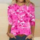 thumbnail image 1 of Fiudx Ofertas de La Semana Blusa Holgada con Estampado de Pascua y Cuello Redondo Retro de Manga Tres Cuartos a La Moda para Mujer, 1 of 4
