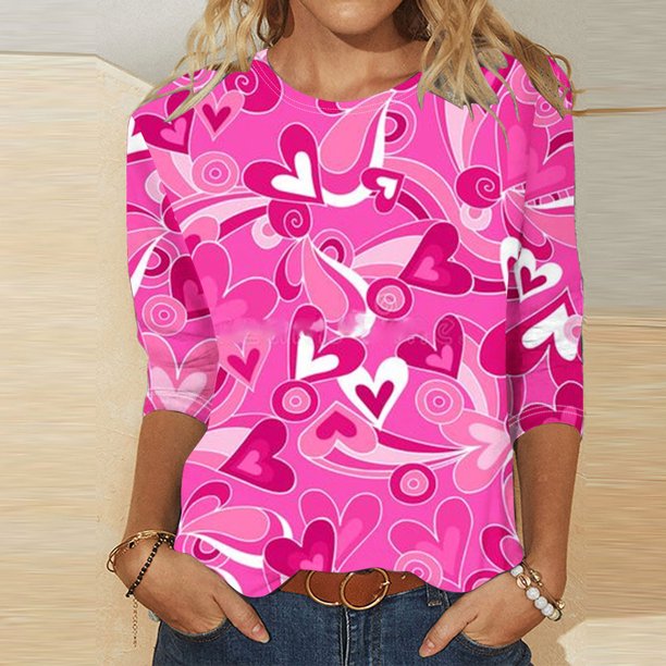Fiudx Ofertas de La Semana Blusa Holgada con Estampado de Pascua y Cuello Redondo Retro de Manga Tres Cuartos a La Moda para Mujer