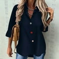 thumbnail image 6 of Womens Fashion Casual Button Down Shirt Long Sleeve Collar Loose Regular Blouses Fall Tops Blue S, 6 of 7