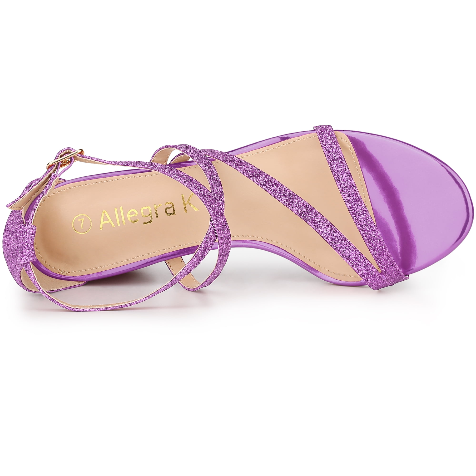 DARING DIVA Women's Glitter Crisscross Strap Chunky Heels Sandals Purple 7