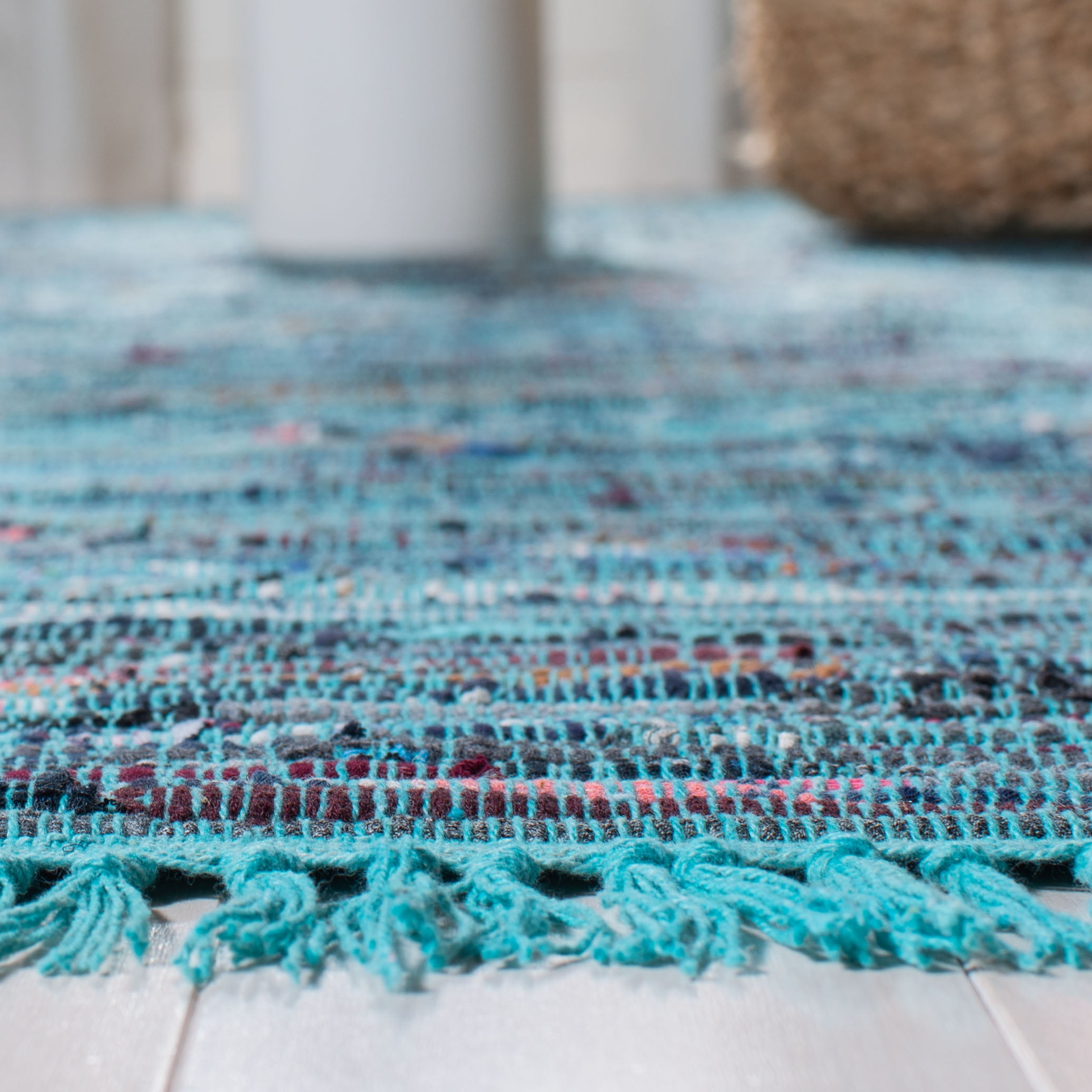 Safavieh Rag Rug Collection Transational Striped Boho, Runner, Stripe Hand Woven Blue/Multi Runner Rugs, 2'3" x 6' Runner, Stain Resistant