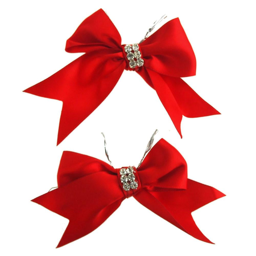 Pre-Tied Satin Bows with Rhinestone, 4-Inch, 2-Piece, Red - Walmart.com ...