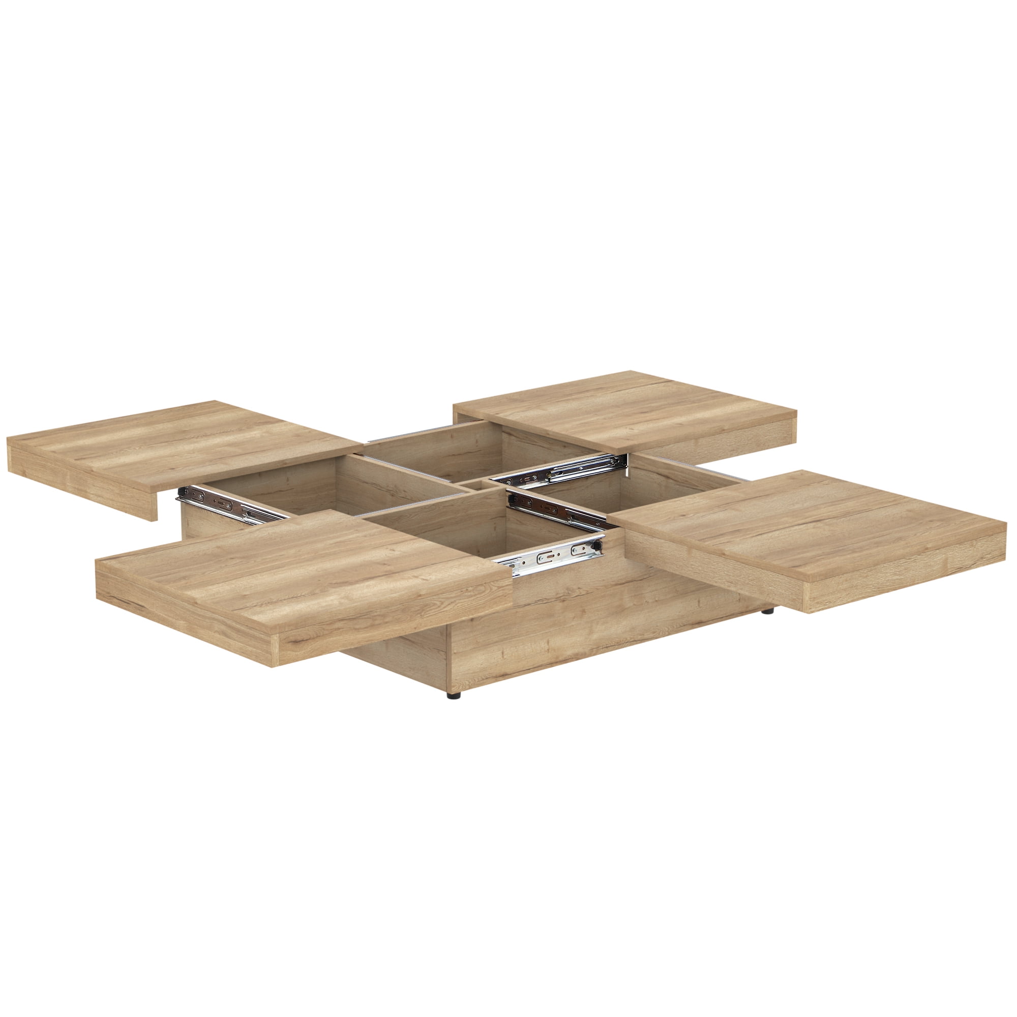 Euroco Square Veneer Coffee Table Sliding Top with Storage in Natural Wood Grain 39.4''