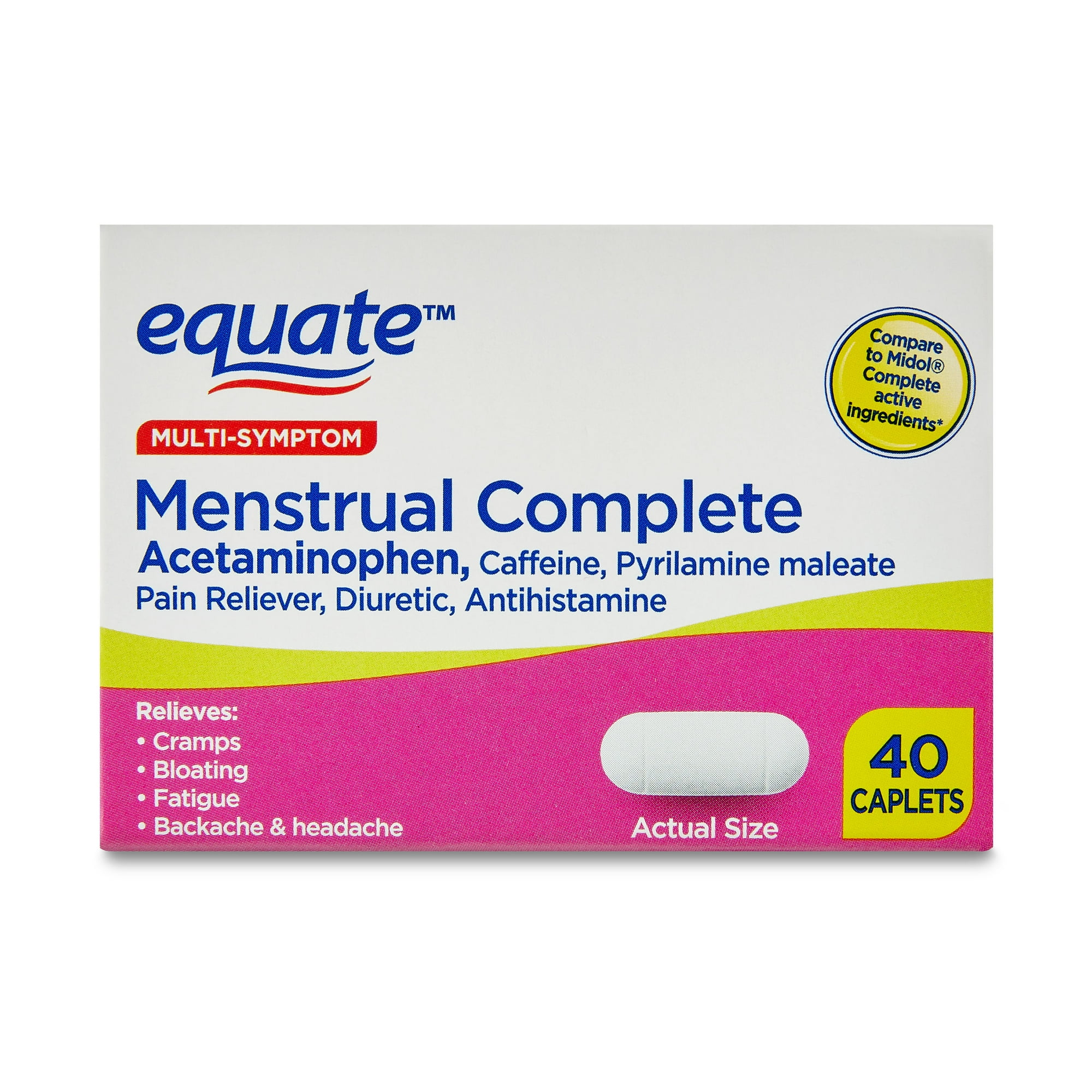 Equate Multi-Symptom Menstrual Complete Caplets, 40 Count, Compare to MidolÂ® Complete Active Ingredients