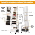 thumbnail image 4 of Bingirl 360-Degree Swivel Jewelry Cabinet with LED Lights, Rotatable Full-Length Makeup Mirror, Lockable Jewelry Storage with Drawer and Wheels, White, 4 of 8