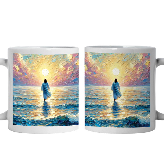 Lotusprinthandmade Miracle Christian Jesus Walking White Ceramic Mug (11oz) (Made In US), Faith-based Coffee Mug, Religious Faith Mug