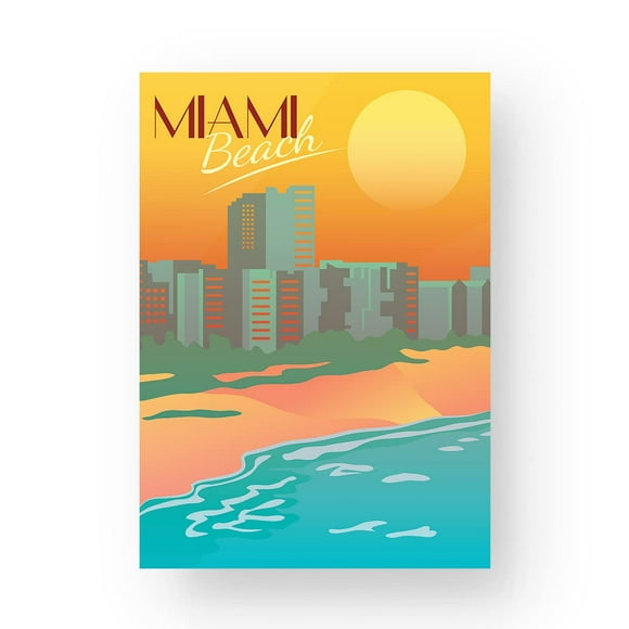 EzPosterPrints - Retro World Famous City Posters - Decorative, Vintage, Retro, Grunge Travel Poster Printing - Wall Art Print for Home Office - Miami, Florida - 16X24 inches