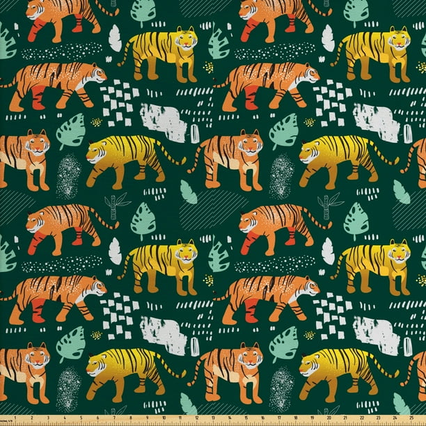 Tigers Fabric by The Yard, Wildlife Interpretation of Jungle Animals