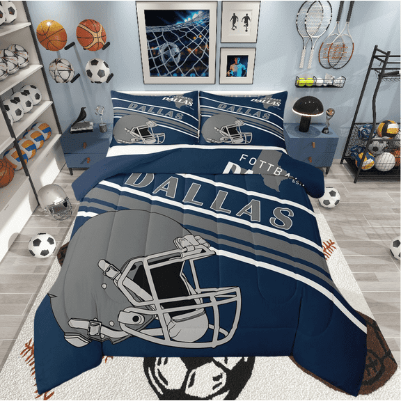 Erosebridal Ball Game Football Bedding Twin Comforter Set,Blue White Down Comforter,Sport Theme Decor,Reversible,Lightweight,2-Piece