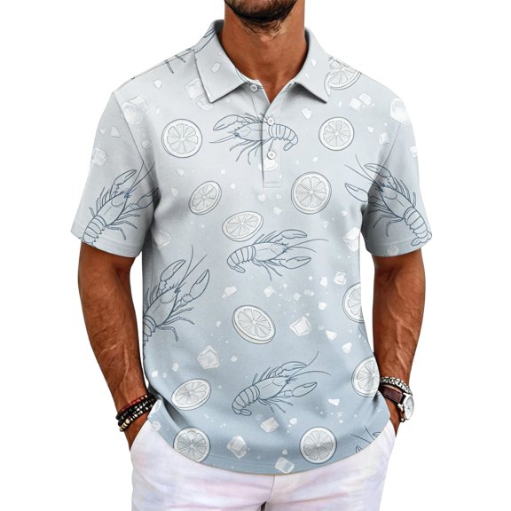 Mfakffe Hawaiian Mens Golf Shirts Casual Short Sleeve Polo Shirt Summer Big and Tall Collared Top Comfortable Cotton Tee (Green, S)
