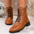 thumbnail image 3 of Xfvqtps Womens Casual Boots Fall Winter Leather Ankle Booties Chunky Heel Comfortable Lace up Shoes for Outdoor Versatile Fashion Shoes Brown, 3 of 9