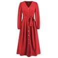 thumbnail image 1 of Gibobby Vestido de punto trenzado Vestido ajustado con cinturón y cuello en V de color liso para mujer(Rojo,G), 1 of 5