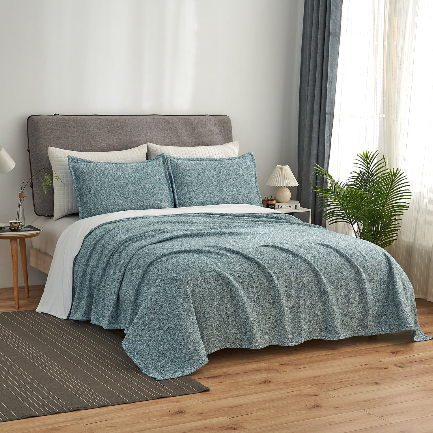 JML Knit Blanket Queen 3 Piece (90"x90") with 2 Shams Soft Jersey