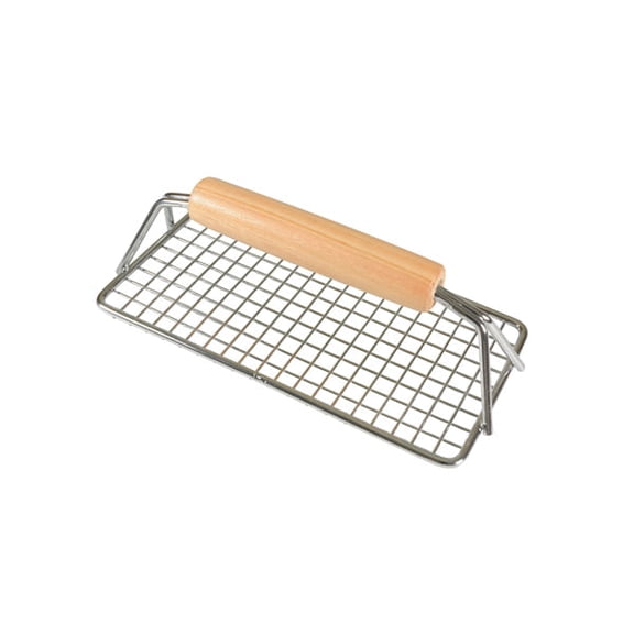 Excellante 8"x4" chrome plated bacon press, wood handle, comes in each