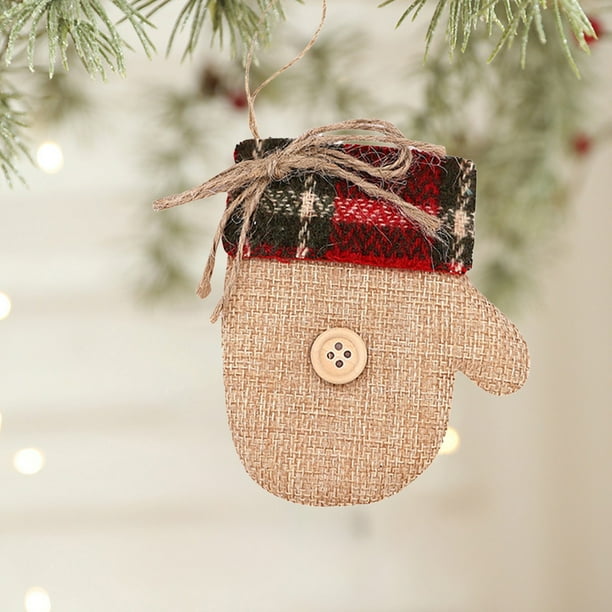 Adornos navideños de lino hechos a mano | Colgantes festivos con formas festivas | Decoración de tela a cuadros rojos con botones | Conjunto de diseños variados para decoración navideña