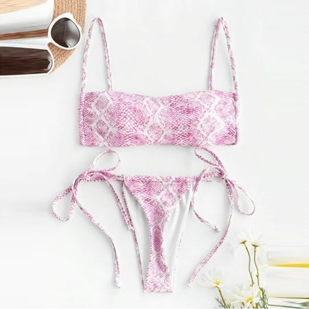 

Finelylove Swimsuit Women Two Piece Lightly Lined Sport Bra Style High Waist Pink S