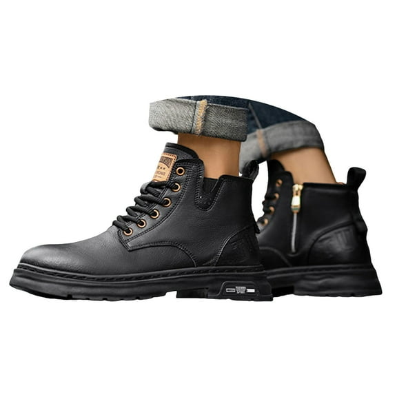 Mepaouo Mens Boots Motorcycle Casual Ankle Boots for Men Waterproof Chukka Short Booties(Black,10)