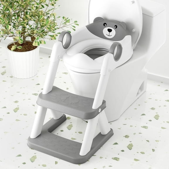 COOSEYA Potty Training Seat,Potty Training Toilet for Kids,Toddler Toilet Seat with Ladder,Children 12 Months (Gray)