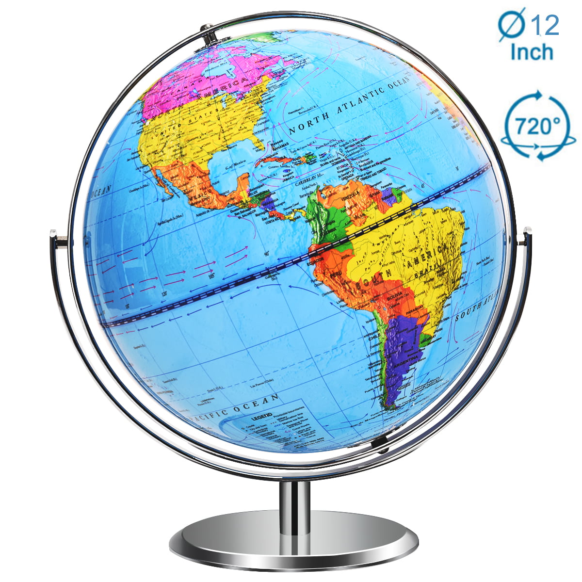 Costway 12'' World Globe 720° Rotating Educational Desktop ...