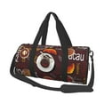 thumbnail image 2 of Xecao A Cup Of Black Coffee On A Saucer print Round Travel Duffel Bag is a foldable gym bag with an inner pocket, perfect for travel sports, 2 of 8
